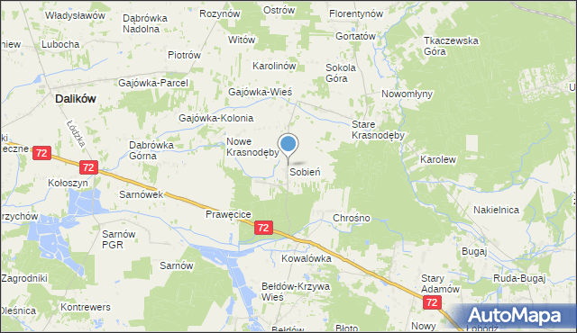 mapa Sobień, Sobień gmina Aleksandrów Łódzki na mapie Targeo